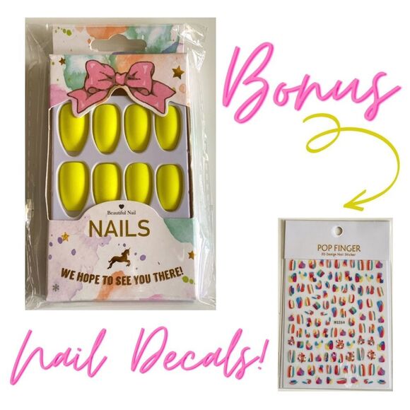 3/$20 New Coffin Nails Matte Yellow Press on Nails Coffin Acrylics Full Cover - Picture 1 of 5